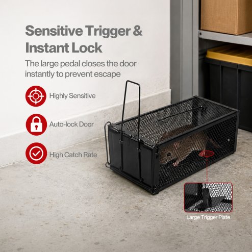 TOQUE Humane Mouse Traps Live Catch Rodent Trap Auto Lock For outdoor Black 2pc