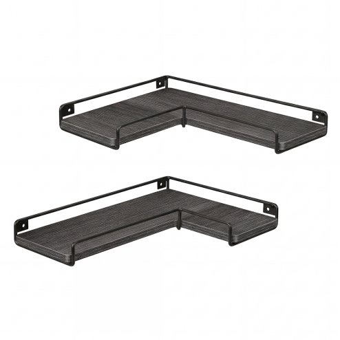 Levede Floating Shelves Set of 2 L-Shaped Corner Shelves Wall Mounted Black Image