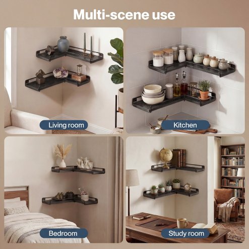 Levede Floating Shelves Set of 2 L-Shaped Corner Shelves Wall Mounted Black
