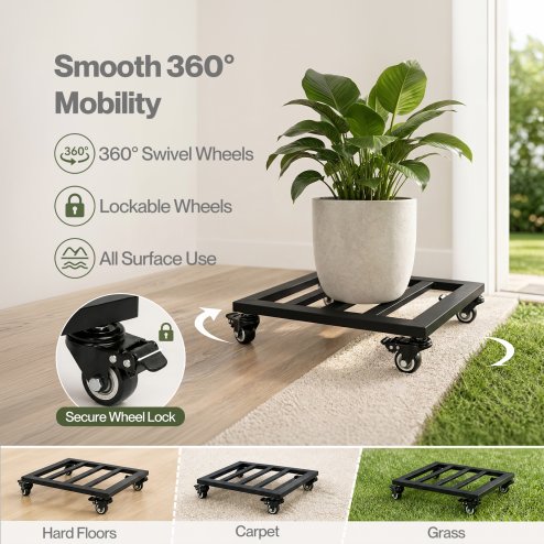 Toque Plant Caddy with Wheels Heavy Duty Rolling Plant Stand Trolley 2PCS