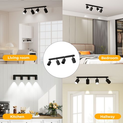EMITTO Led Ceiling Spot Light GU10 4-Way Fully Adjustable Steel Modern Black