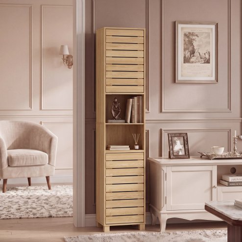Levede Bathroom Storage Cabinet Hallway Tall Cupboard Adjustable Shelves Oak