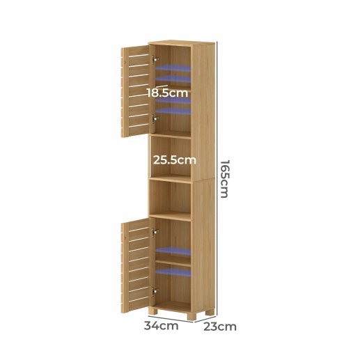 Levede Bathroom Storage Cabinet Hallway Tall Cupboard Adjustable Shelves Oak