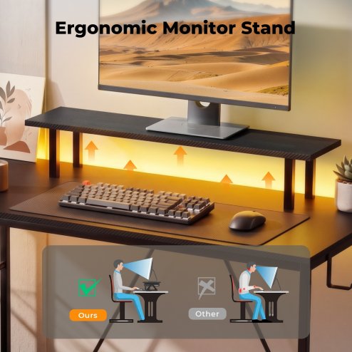 Levede L-Shaped Gaming Desk Computer Table with RGB Lights Power Outlets 132.5CM