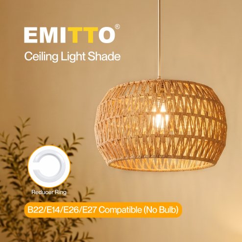 Emitto Lamp Shade Boho Paper Rope Light Shade Metal Frame for Bedroom Yellow