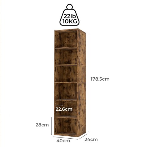Levede Slim Bookcase Tall Bookshelf 6 Tier Adjustable Shelf Living Room Walnut