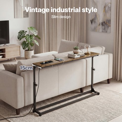 Levede Console Table Slim Height Adjustable with Outlets for Entryway Sofa Black