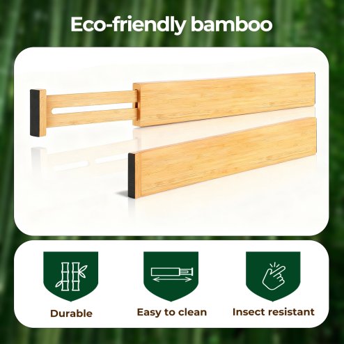 Levede Adjustable Drawer Divider Bamboo 4PC Expandable Organisers Spring Loaded