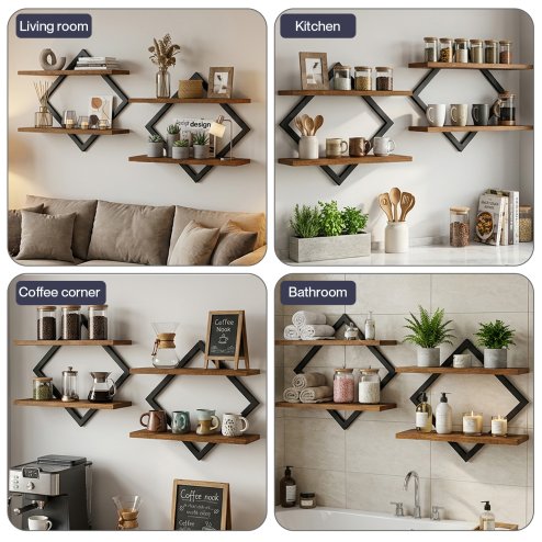 Levede Floating Shelves Hanging Rustic Brown Stylish Wall Storage 2 Set