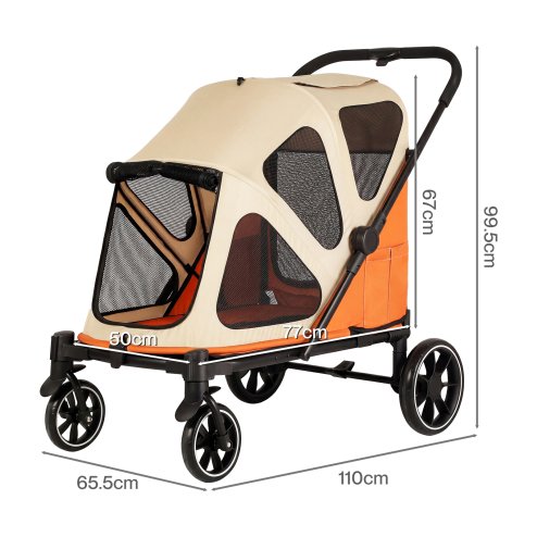 Skylos Dog Pram Stroller Foldable Pet Pushchair with Brake Suspension Orange