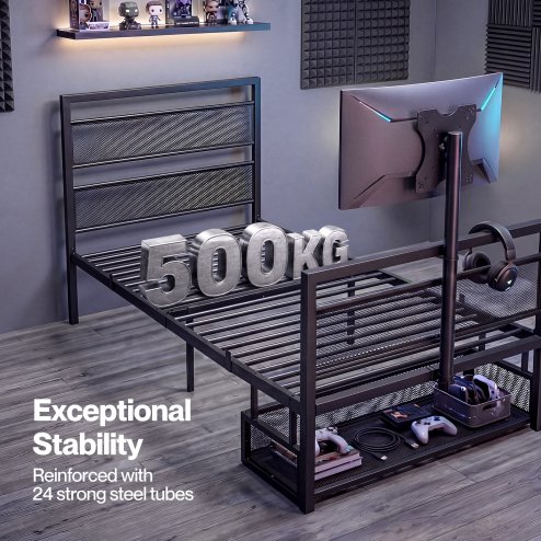Levede Single Bed Frame Gaming Bed TV Bed 360 Rotating Mount Metal Black