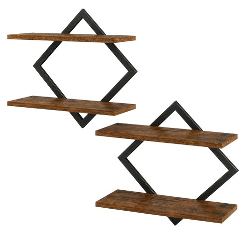 Levede Floating Shelves Hanging Rustic Brown Stylish Wall Storage 2 Set Image
