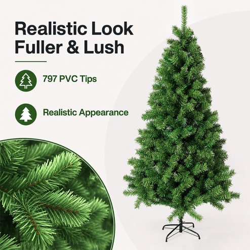 Santaco Christmas Tree 2.1m 797 PVC Tips Metal Base Xmas Decor Indoor Green