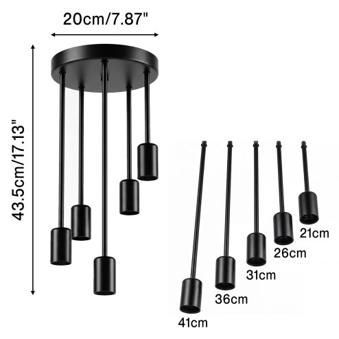 Emitto Ceiling Lights 5 Lights Flush Fitting Pendant Lamp E27 Base Black