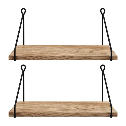 Levede Solid Floating Shelves Wall Mounted Hanging Shelf Set of 2 Rustic 40cm