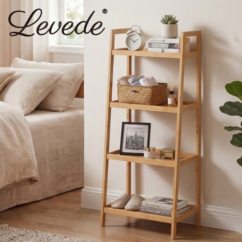 Levede Shelf 4 Tier Space Saving Bamboo Display Cabinet For Living Room Bamboo