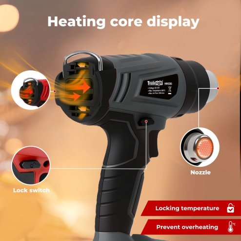 Traderight For 21V Battery Hot Air Gun Cordless Electric Heat Gun with 5 Nozzles