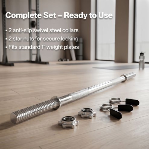 Centra 2'' Olympic Barbell Bar 5ft Weight Lifting Gym Training Bar Spring Clips