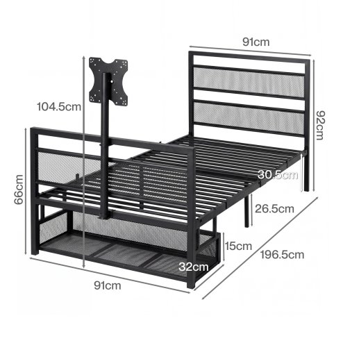 Levede Single Bed Frame Gaming Bed TV Bed 360 Rotating Mount Metal Black