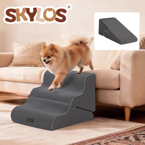 Skylos 2-in-1 Dog Steps for Bed,Adjustable 3-Steps High Density Foam Dog Ramp for Sofa