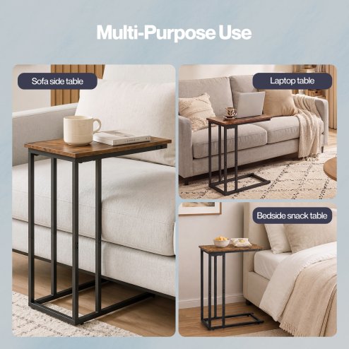 Levede Side Table C Shaped Space Saving for Sofa Bedroom Rustic Brown