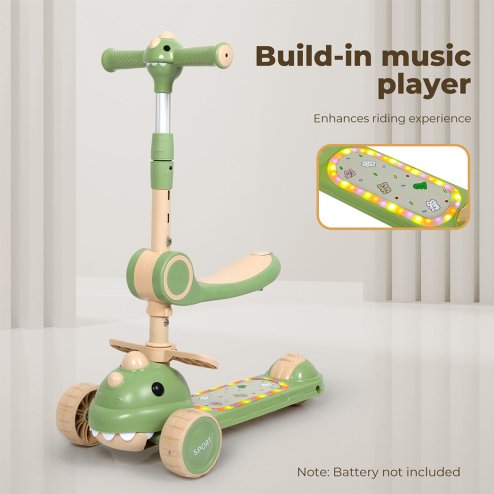 Dekko Foldable Kids Scooter Flip-able Seat Adjustable Height LED Light Green