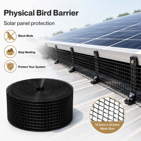 Mountview Bird Proofing Mesh Set PVC 60 Fixing Clips 30m for Solar Panel Black