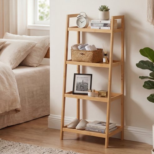 Levede Shelf 4 Tier Space Saving Bamboo Display Cabinet For Living Room Bamboo