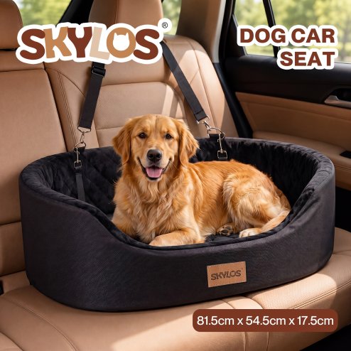 Skylos Dog Car Seat Large Booster Bed for Cars Travel SUV Black Soft Oxford