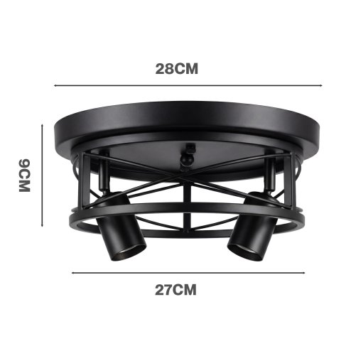 Emitto Ceiling Lights E27 Metal Cage Adjustable Heads Kitchen Fixture Black