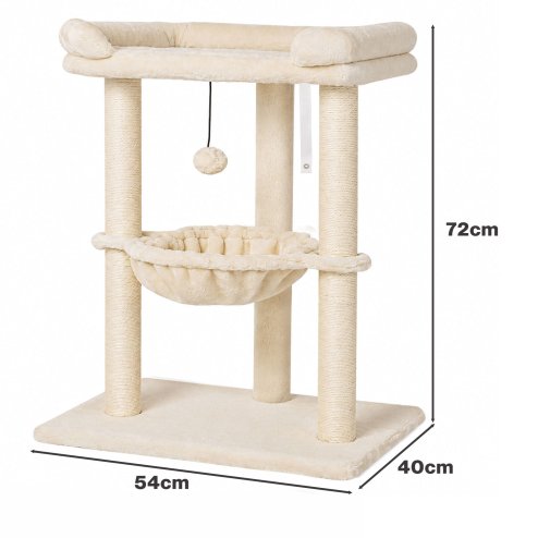 Skylos Cat Tree Tower Bed with Hammock Ball Scratching Post Large Perch Beige