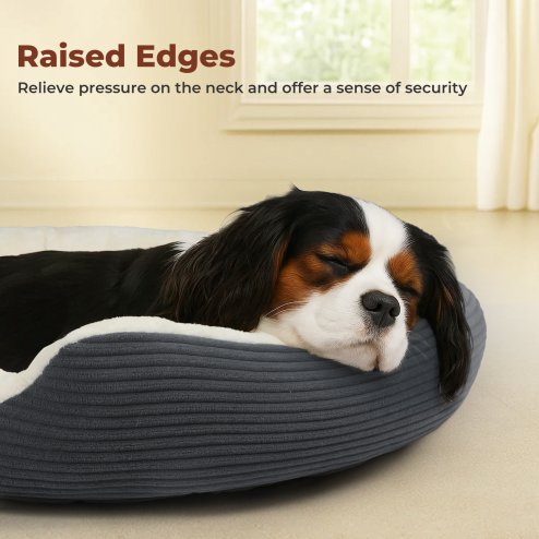 Skylos Dog Bed Luxury Soft Washable Puppy Cat Cushion Mattress Corduroy Grey L