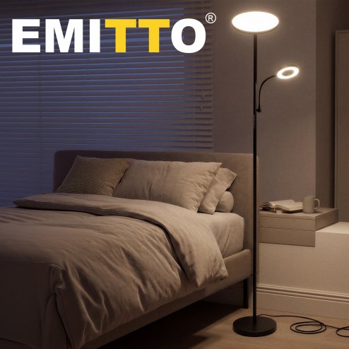 Emitto Modern Floor Lamp 2-in-1 Adjustable Reading Light Remote Control Timer