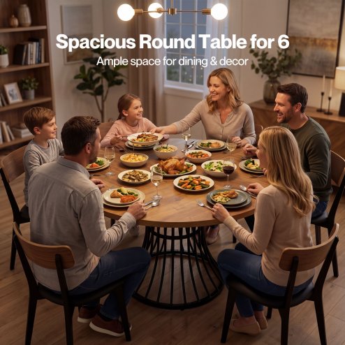 Levede Round Dining Table for 4-6 People 30mm MDF Metal Base Kitchen Brown