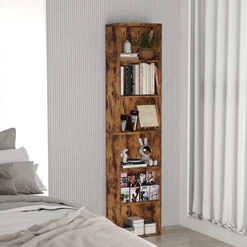 Levede Slim Bookcase Tall Bookshelf 6 Tier Adjustable Shelf Living Room Walnut