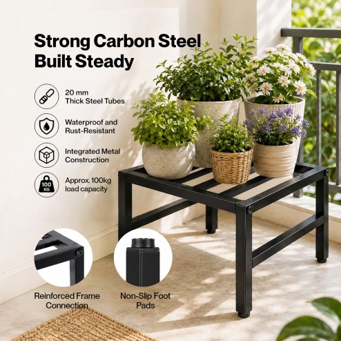 Levede Plant Stand Outdoor 3 Piece Set Carbon Steel Patio Garden Decor Black