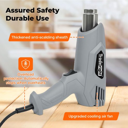 Traderight 2000W Heat Gun Hot Air Blower 2 Temperature Paint Remover 4 Nozzles