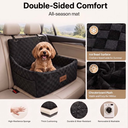 Skylos Large Dog Car Seat Booster Dual-Sided Plush Cool Bed Washable Black