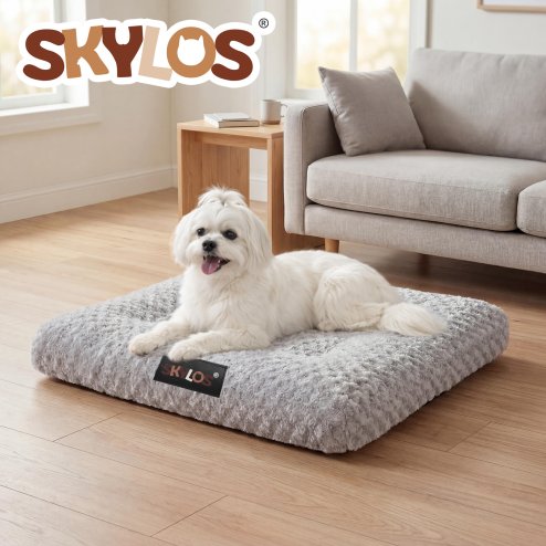 SKYLOS Small Dog Bed Soft Rose Velvet Non-Slip Pet Crate Keneel Mattress Mat
