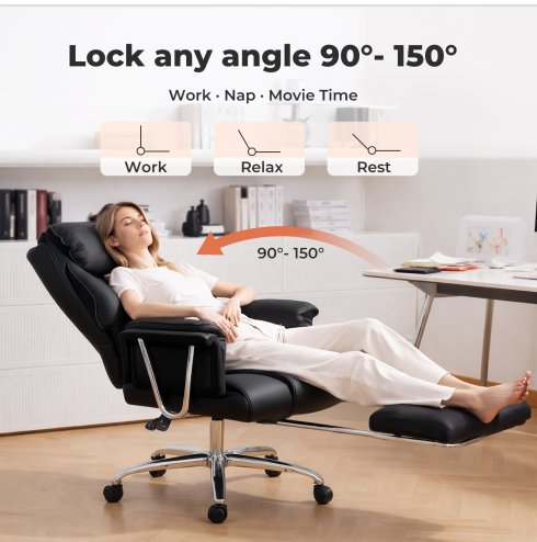 Executive Office Chair Heavy Duty Wide Spring Cushion Recliner Footrest 150kg