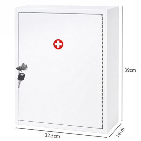 Levede Medicine Storage Box Lockable Steel Wall Cabinet 3-Tier White For Home Use