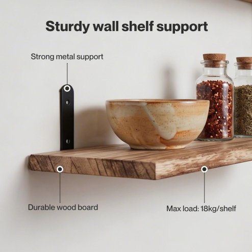 Levede Floating Shelves Wood Wall Mounted Shelf Rustic Set of 5 Light Brown