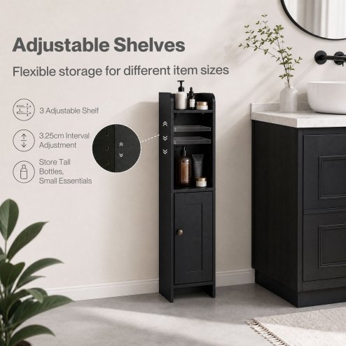 Levede Bathroom Cabinet Slim Corner Storage Adjustable Shelves PB MDF Black