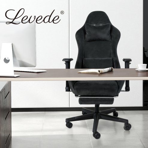 Levede Office Desk Chair Gaming Recliner Adjustable Height with Footrest Black