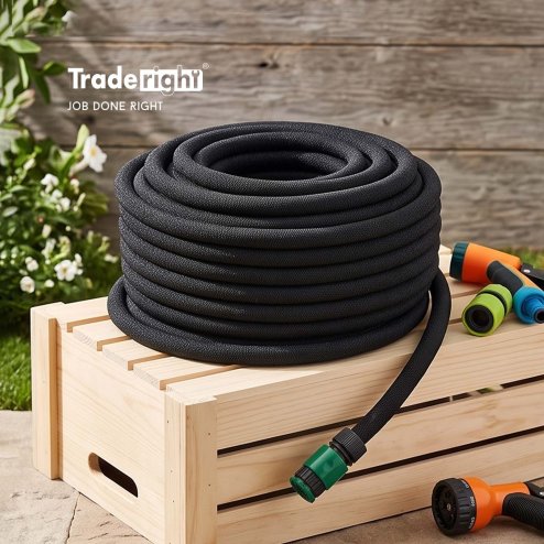 Traderight Soaker Hose 50m Drip Irrigation Deep Root Watering For Gardens Black