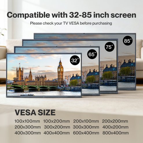 Levede TV Wall Bracket Slim for 32-85 In Flat LED LCD OLED Plasma VESA 800x400