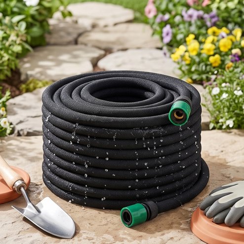 Traderight Soaker Hose 50m Drip Irrigation Deep Root Watering For Gardens Black