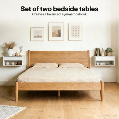 Levede Bedside Table Floating Set of 2 Wall Mounted Drawer Open Shelf White