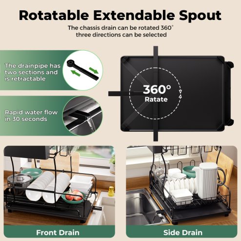 TOQUE Kitchen Dish Drainer Rack Extendable