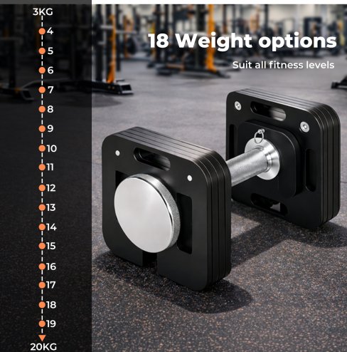 Centra Adjustable Dumbbell Set 4-20KG Auto Lock Home Gym Weight Training Fitness